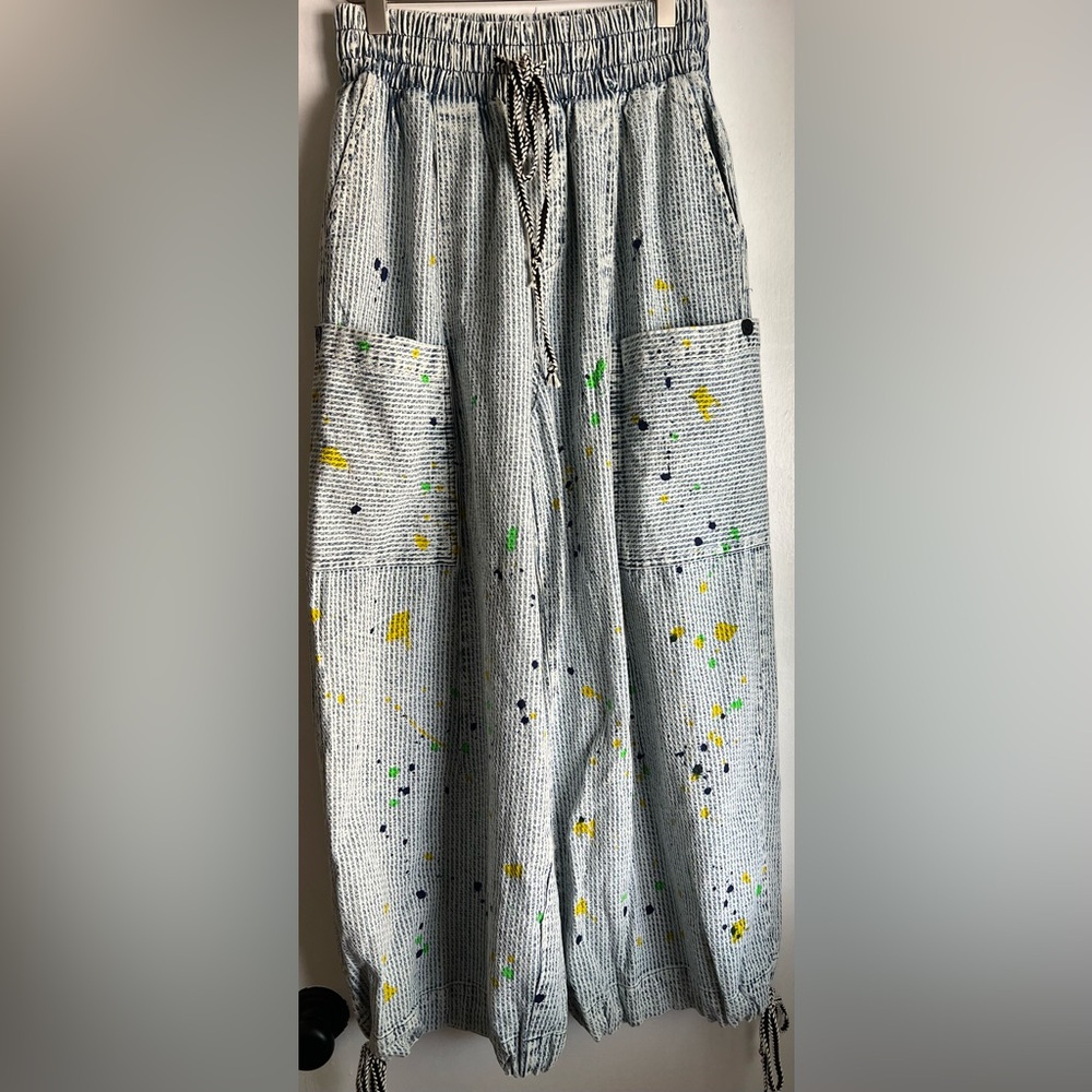 Oli & Hali Light Gray Paint-Splatter Boyfriend Jeans